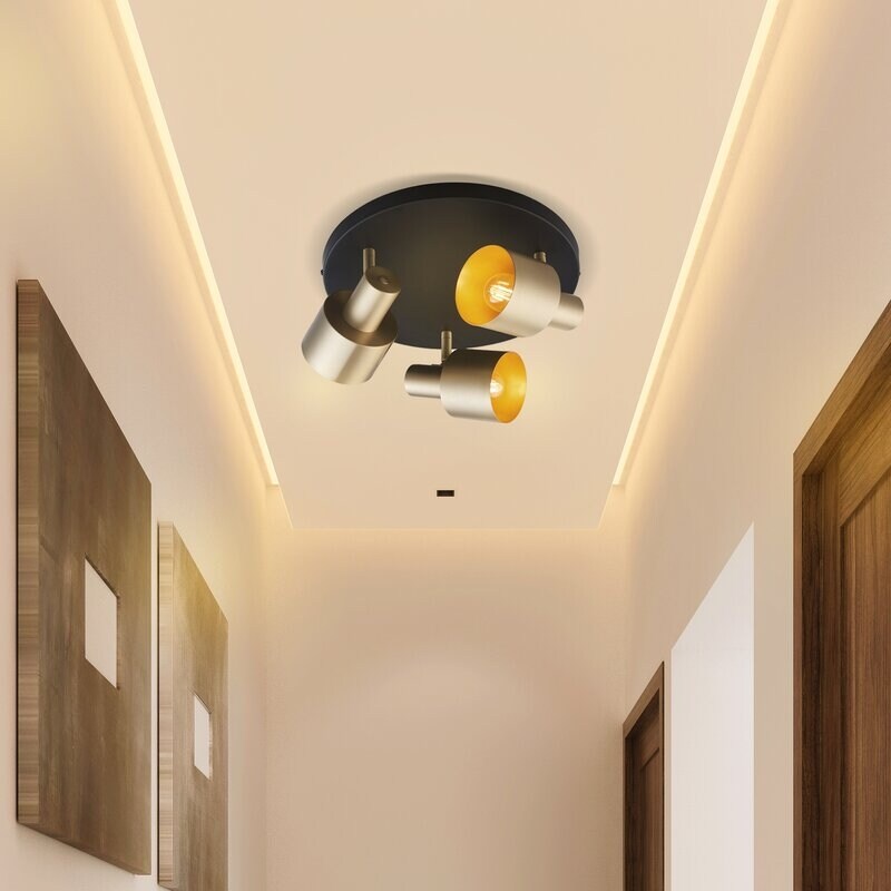 Archiology 11.8" 3-Lights Industrial Flush Mount Adjustable Spotlight - Black/Gold