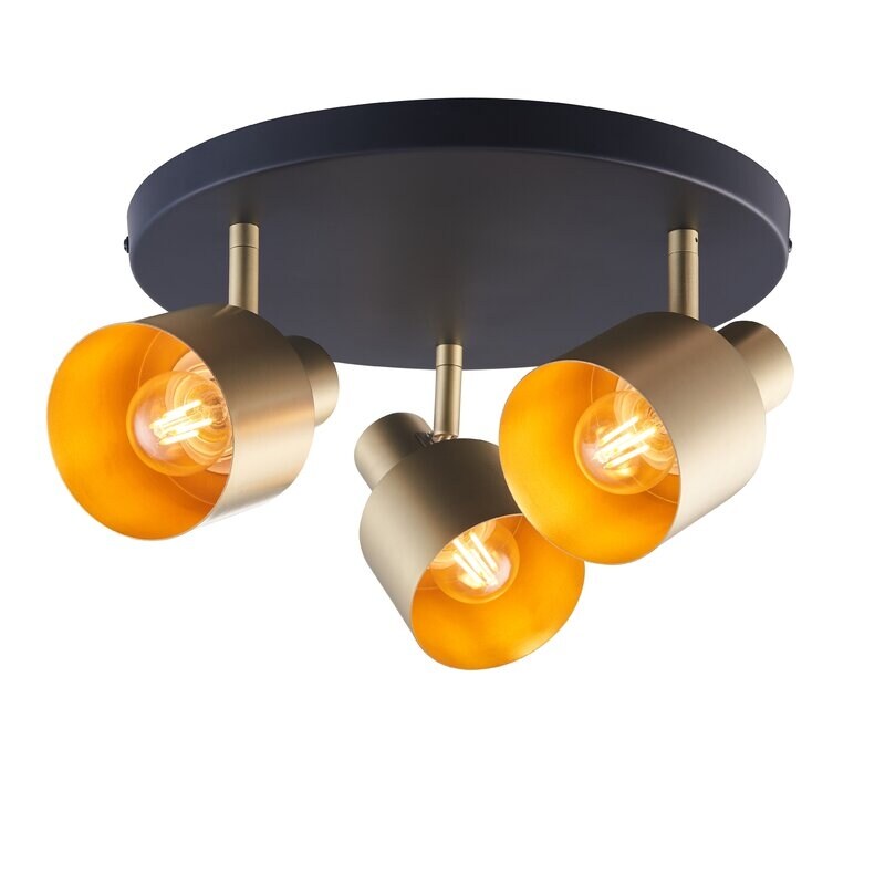 Archiology 11.8" 3-Lights Industrial Flush Mount Adjustable Spotlight - Black/Gold