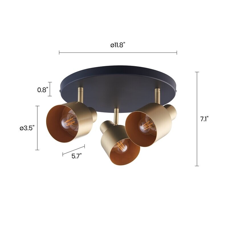 Archiology 11.8" 3-Lights Industrial Flush Mount Adjustable Spotlight - Black/Gold
