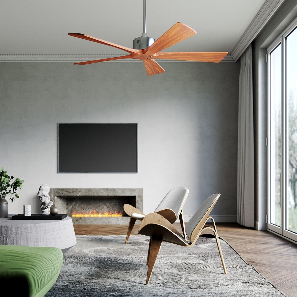 ELEGANT 52'' Ceiling Fan DC Motor 5 Solid Wood Blades with Remote
