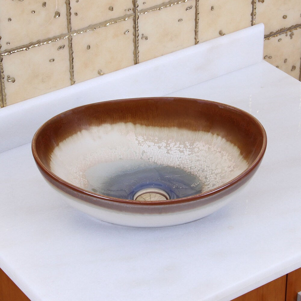 Elite 1554 Oval Multicolor Glaze Porcelain Ceramic Bathroom Vessel Sink