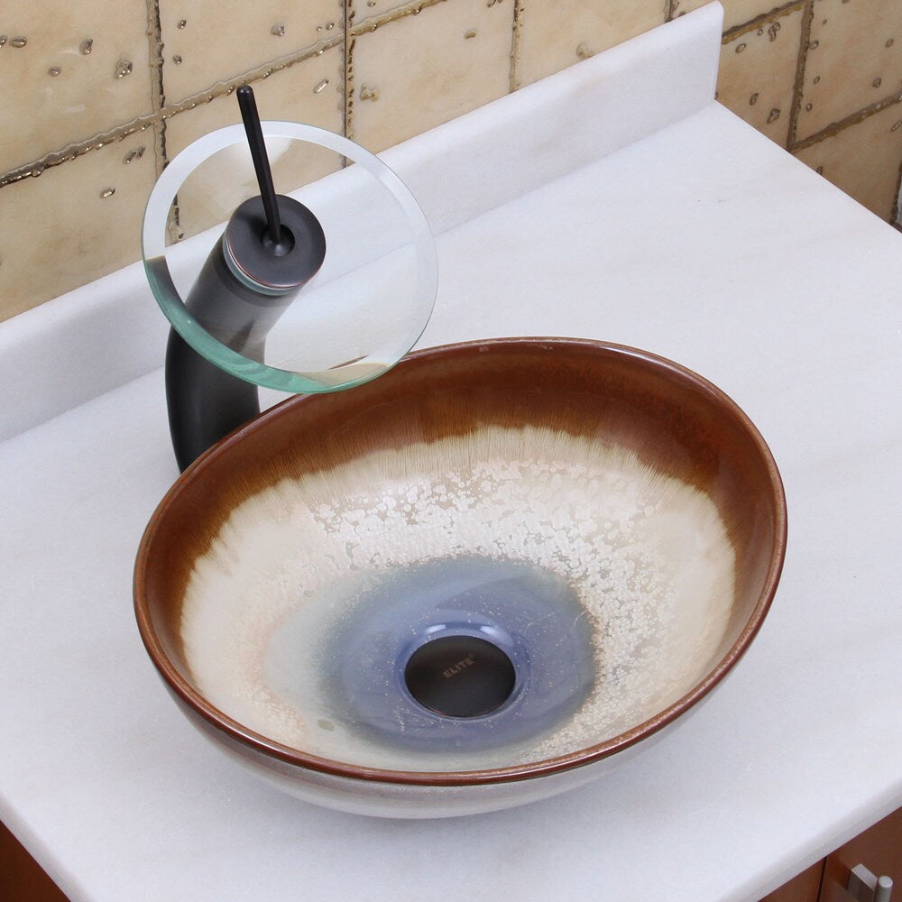 Elite 1554 Oval Multicolor Glaze Porcelain Ceramic Bathroom Vessel Sink