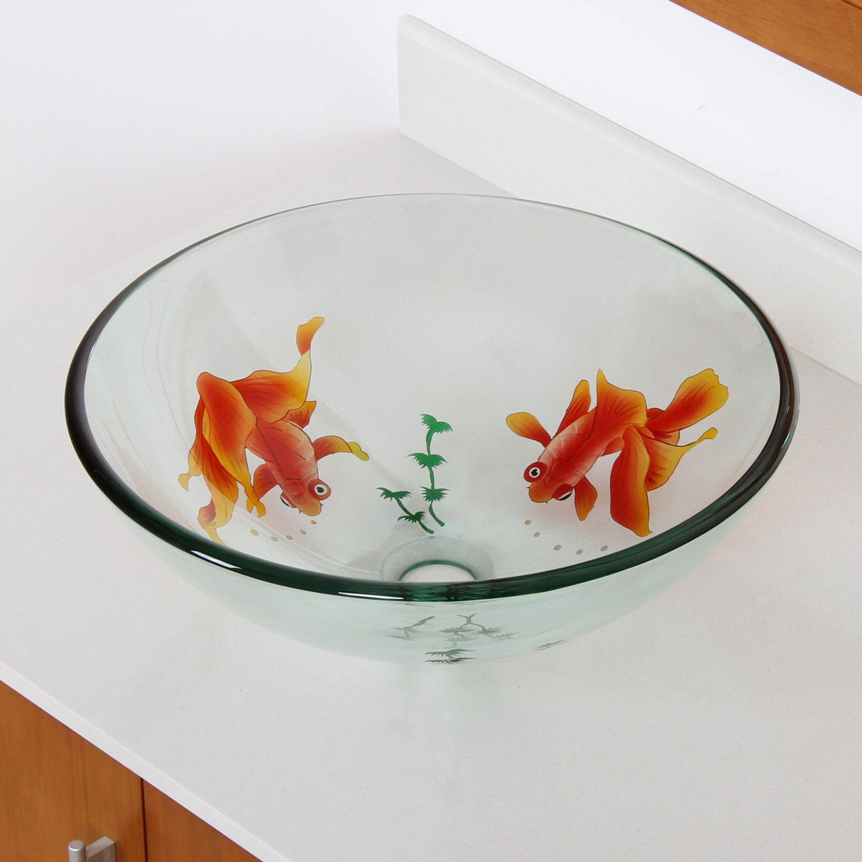 ELITE Bathroom Koi Fish Style Tempered Glass Vessel Sink & Chrome Single Lever Faucet Combo
