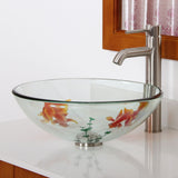 ELITE Bathroom Koi Fish Style Tempered Glass Vessel Sink & Chrome Single Lever Faucet Combo