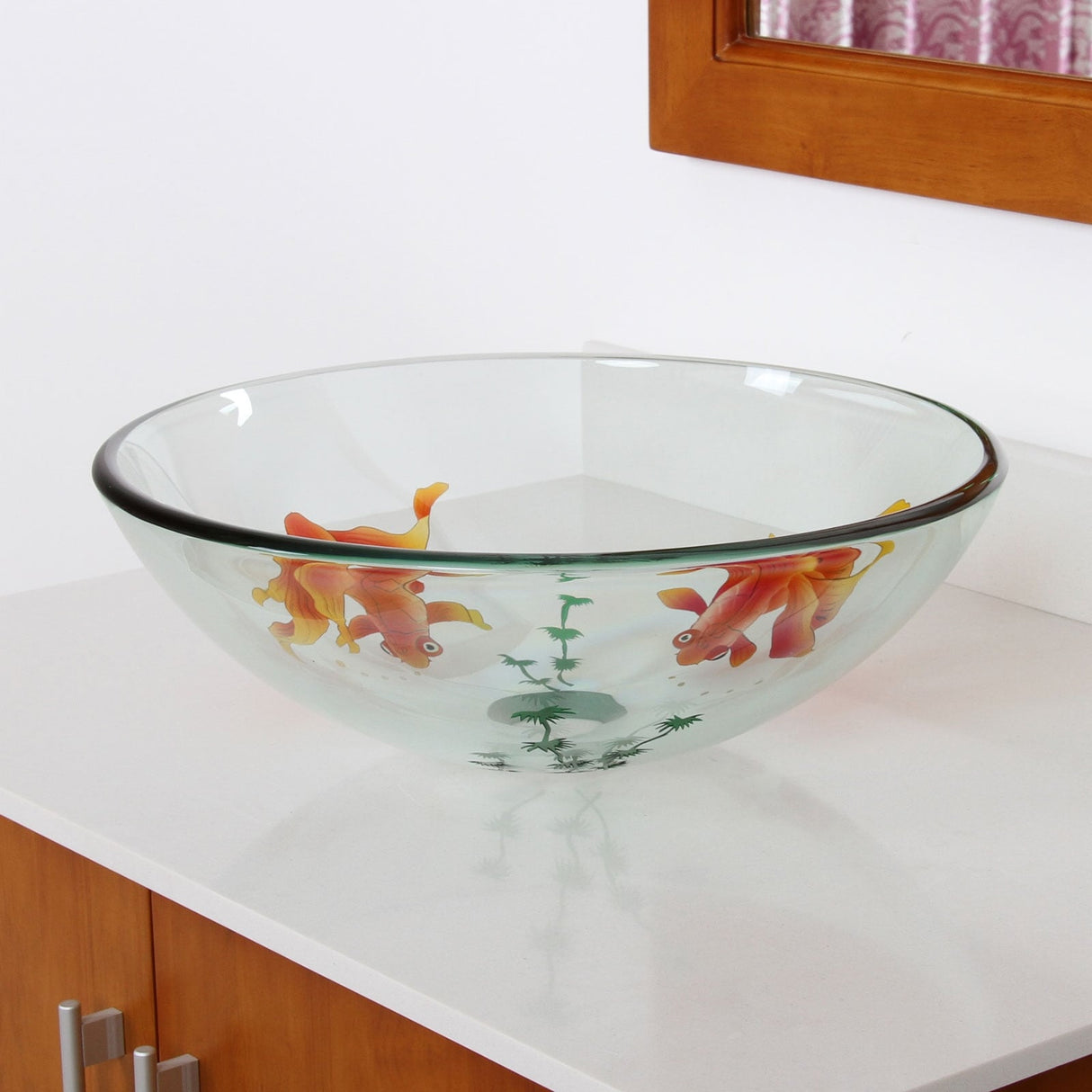 ELITE Bathroom Koi Fish Style Tempered Glass Vessel Sink & Chrome Single Lever Faucet Combo