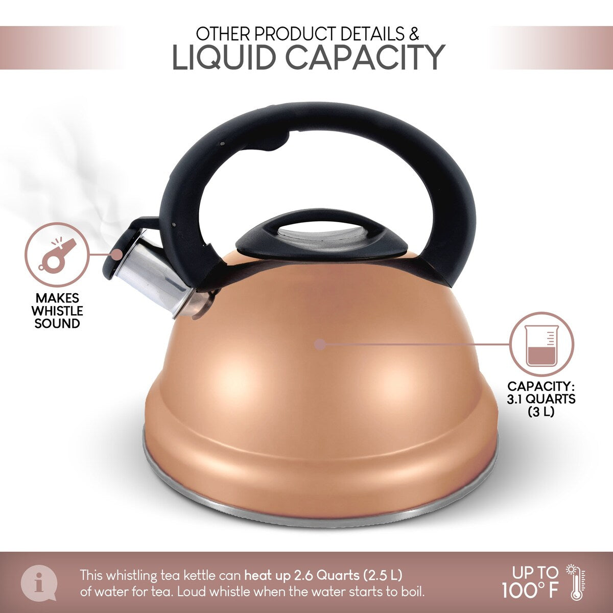 ELITRA Whistling Tea Kettle Tea Pot for Stovetop with Stay Cool Handle - 3.1 Quart / 3 Liter