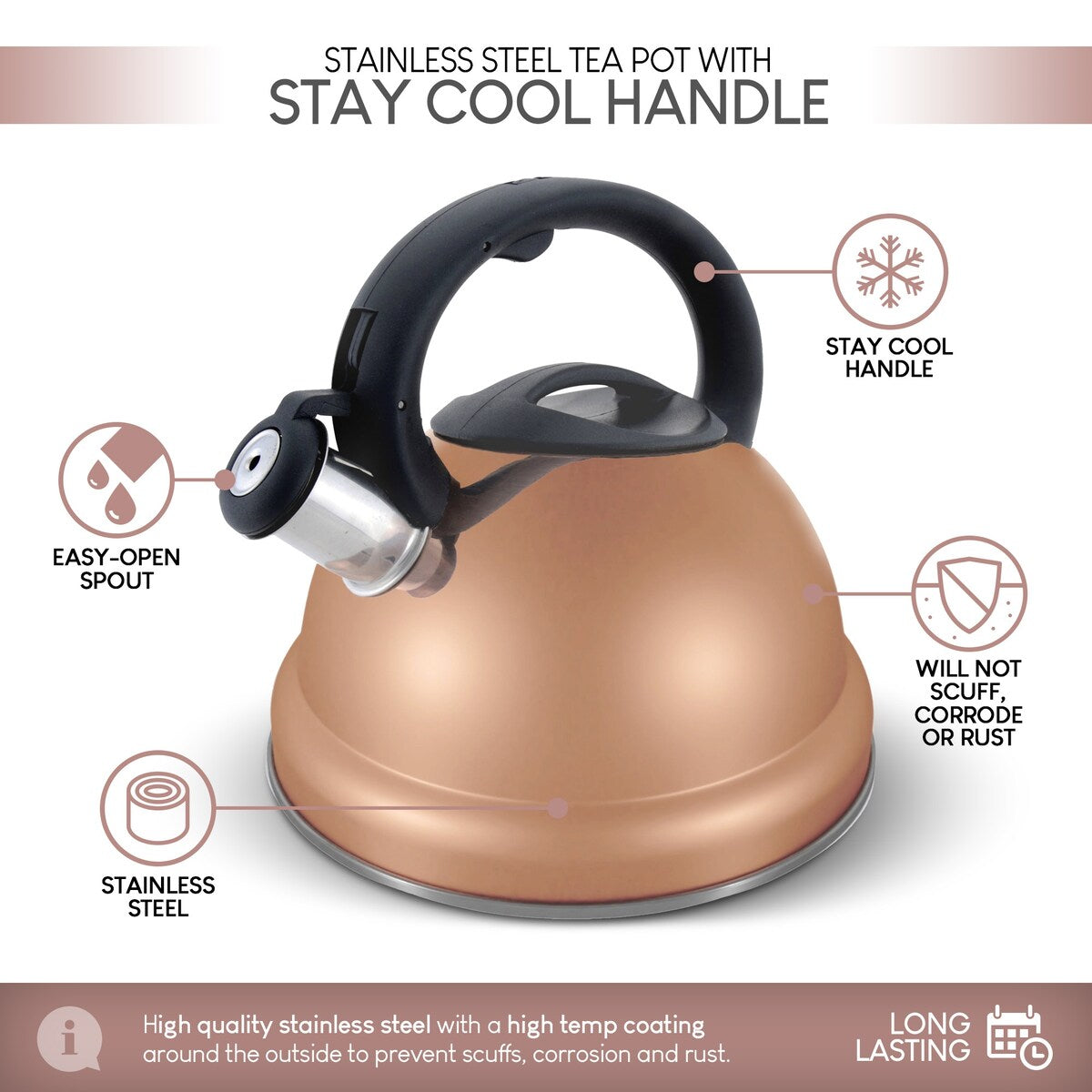 ELITRA Whistling Tea Kettle Tea Pot for Stovetop with Stay Cool Handle - 3.1 Quart / 3 Liter