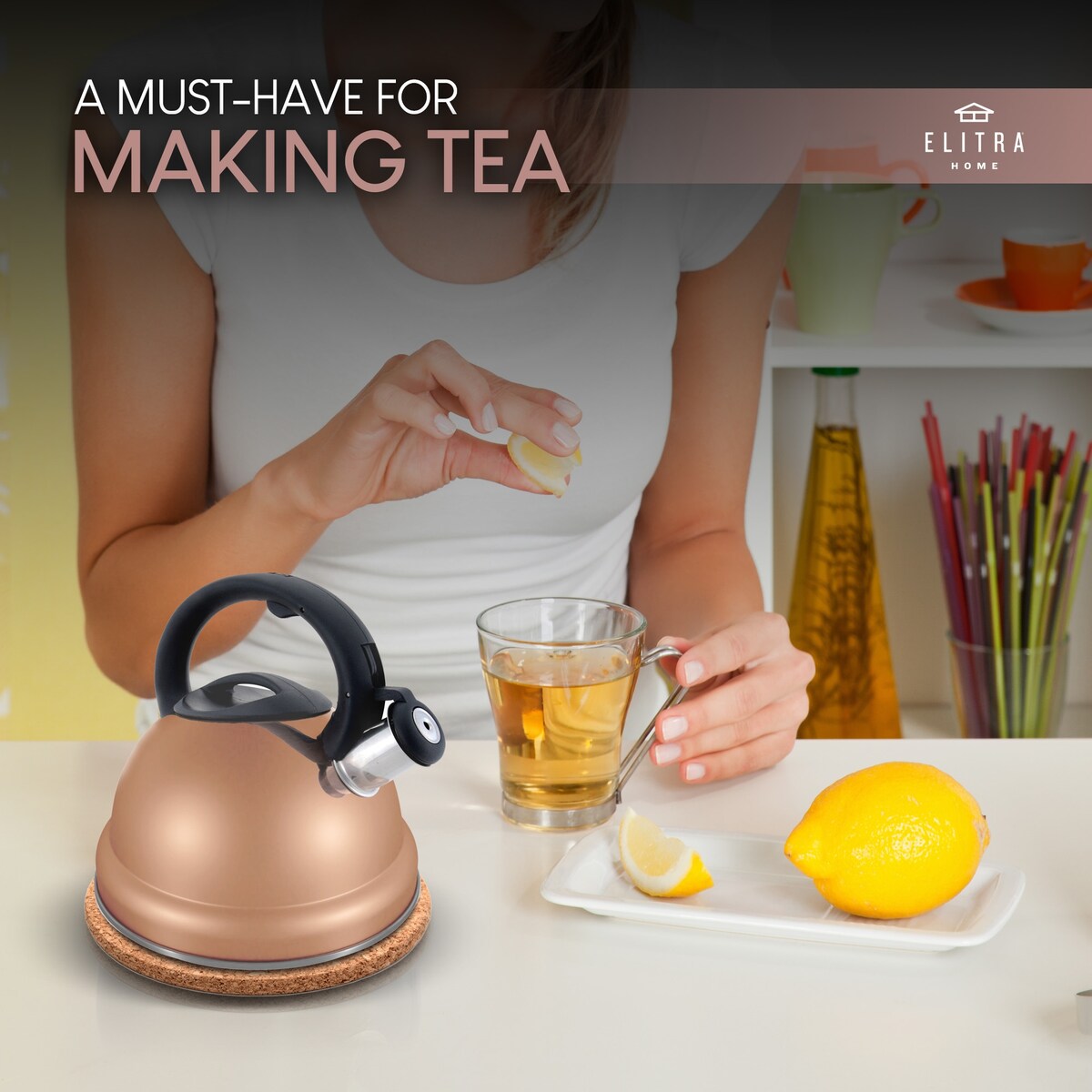 ELITRA Whistling Tea Kettle Tea Pot for Stovetop with Stay Cool Handle - 3.1 Quart / 3 Liter