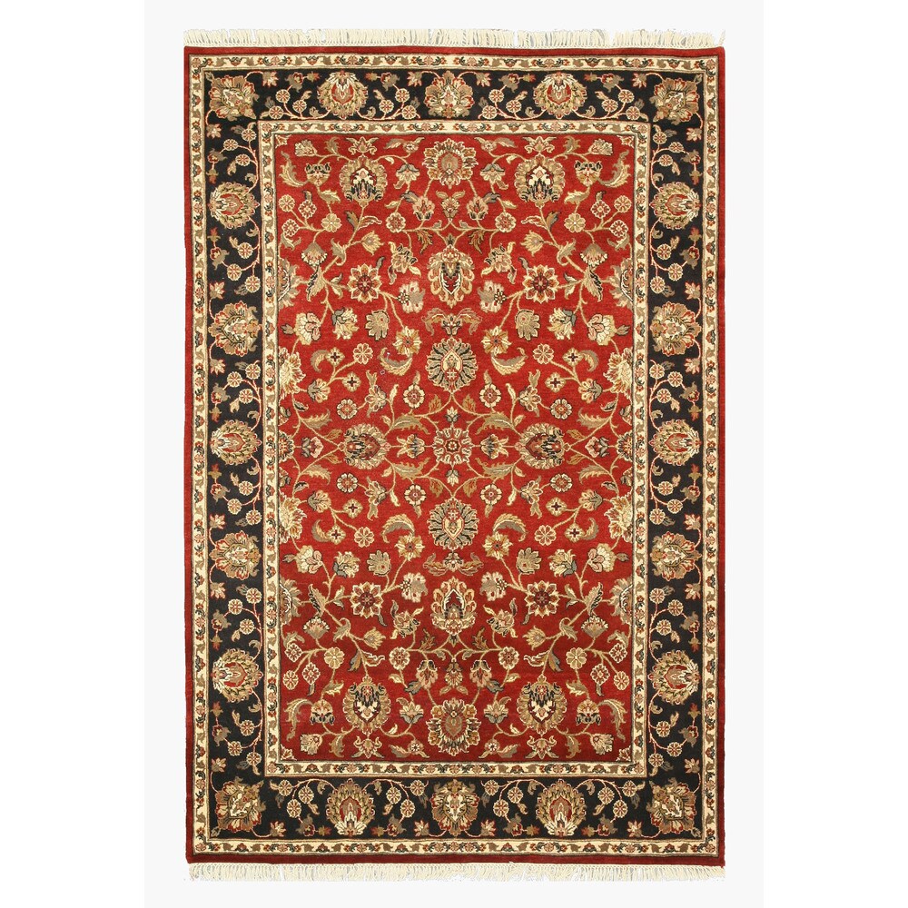 Hand-knotted Wool Red Traditional Oriental Jaipur Rug - 6'2" x 9'3