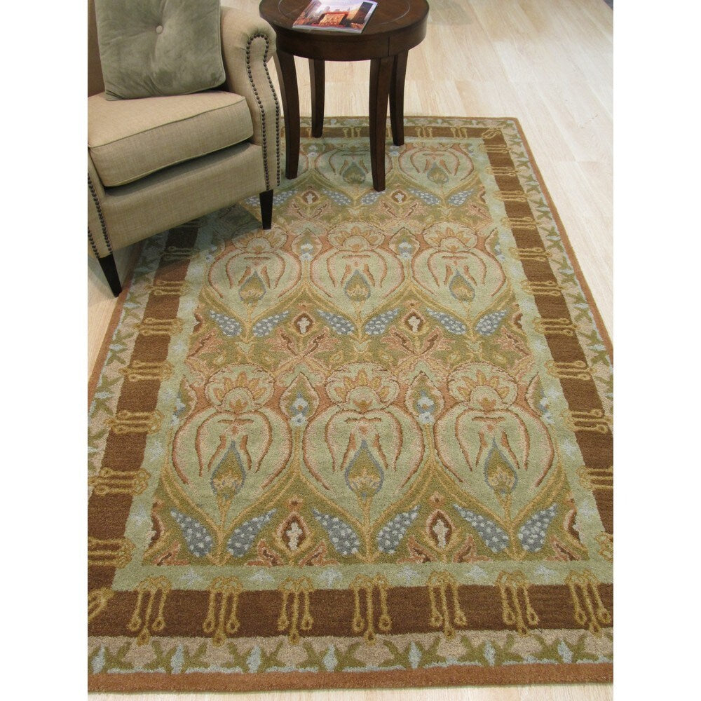 Hand-tufted Wool Green Traditional Floral Morgan Rug - 5' x 8'
