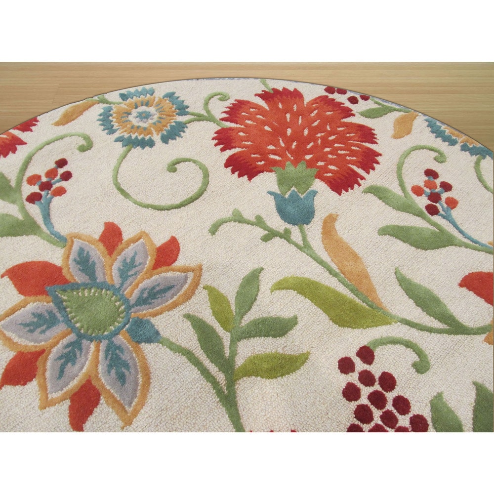 Hand-tufted Wool Ivory Transitional Floral Spring Garden Rug