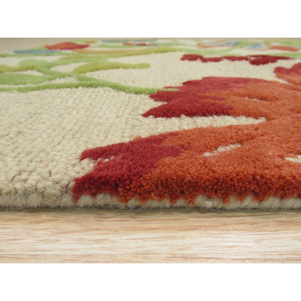 Hand-tufted Wool Ivory Transitional Floral Spring Garden Rug