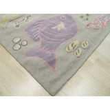 Hand-tufted Wool Gray Transitional Animal Kid's Fish & Turtle Rug - 3' x 5'