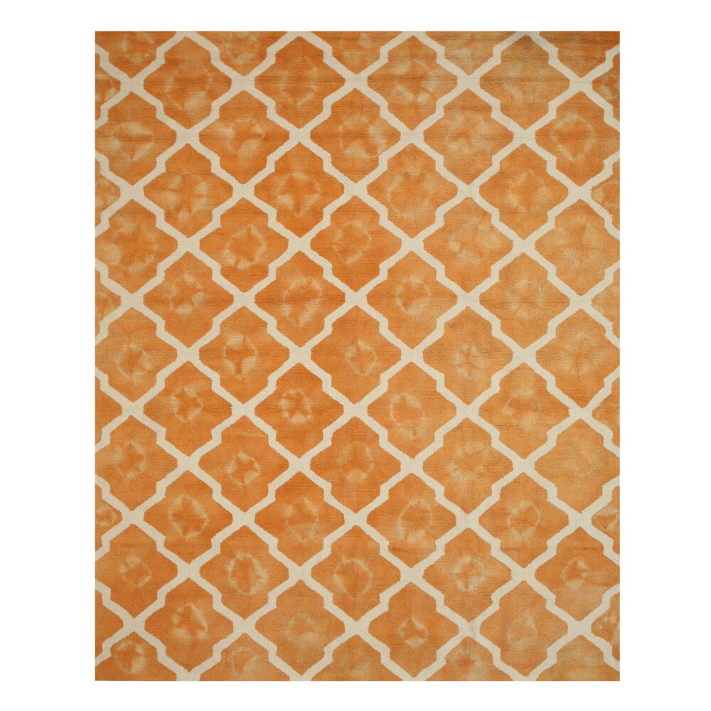 Hand-tufted Wool Orange Transitional Geometric Tie-dye Moroccan Rug - 5' x 8'