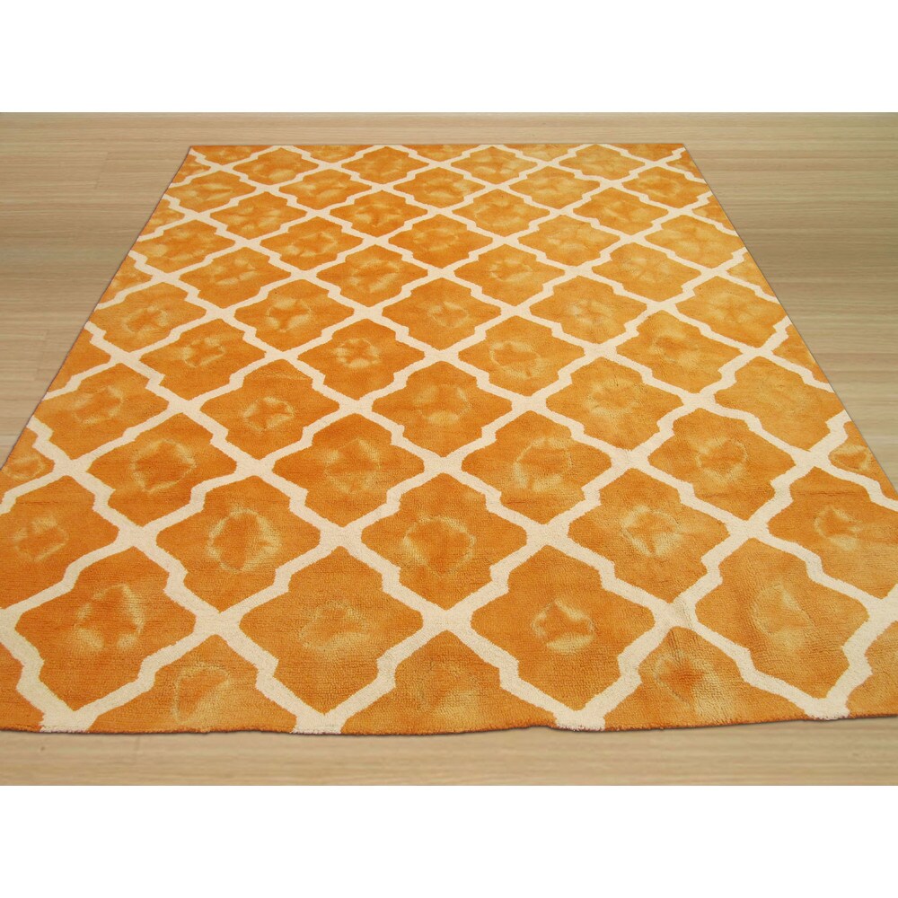 Hand-tufted Wool Orange Transitional Geometric Tie-dye Moroccan Rug - 5' x 8'