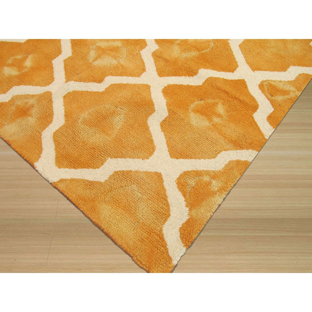 Hand-tufted Wool Orange Transitional Geometric Tie-dye Moroccan Rug - 5' x 8'