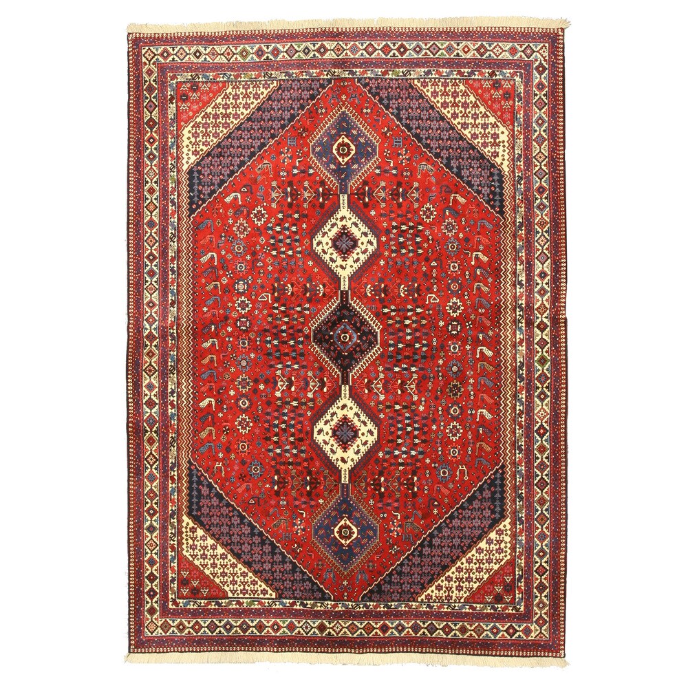 Hand-knotted Wool Red Traditional Oriental Yalameh Rug (6'10 x 9'10) -