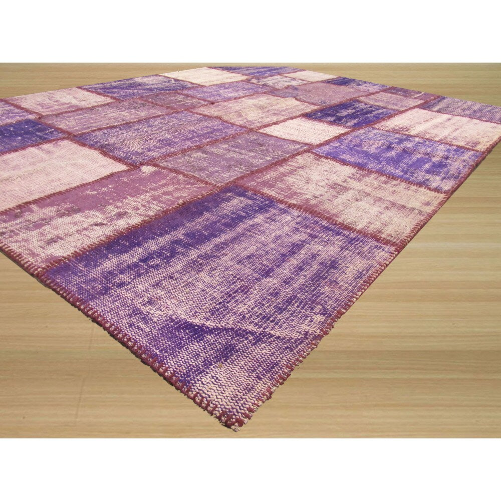 Hand-knotted Wool Lavender Transitional Oriental Turkish Patch Rug (6'7 x 8'7) - 7' x 9'