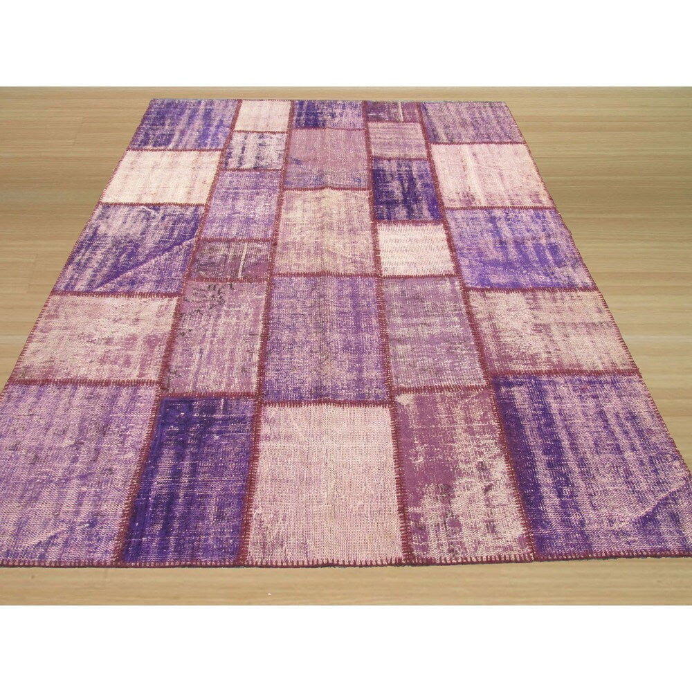 Hand-knotted Wool Lavender Transitional Oriental Turkish Patch Rug (6'7 x 8'7) - 7' x 9'