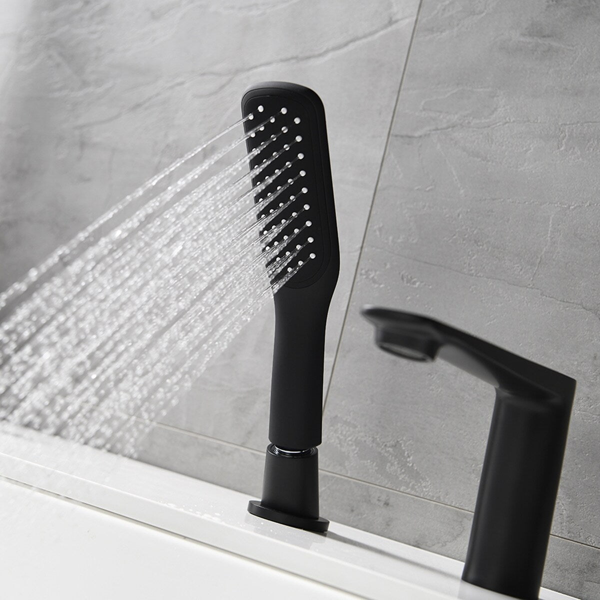 EPOWP Bathroom Matt Black Single Handle Deck Mounted Roman Tub Faucet