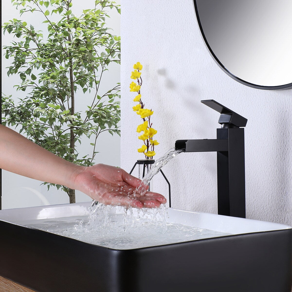 EPOWP Waterfall Vessel Sink Bathroom Faucet with Cover Plate 6 inch