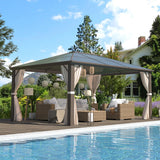EROMMY 10x12 Outdoor Permanent Hardtop Pergola Gazebo, Featuring Premium Netting and Curtains