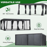 EROMMY 12x20 Adjustable Metal Roof Gazebo, Louvered Pergola for Outdoor Use, Includes Curtains and Netting for Patio