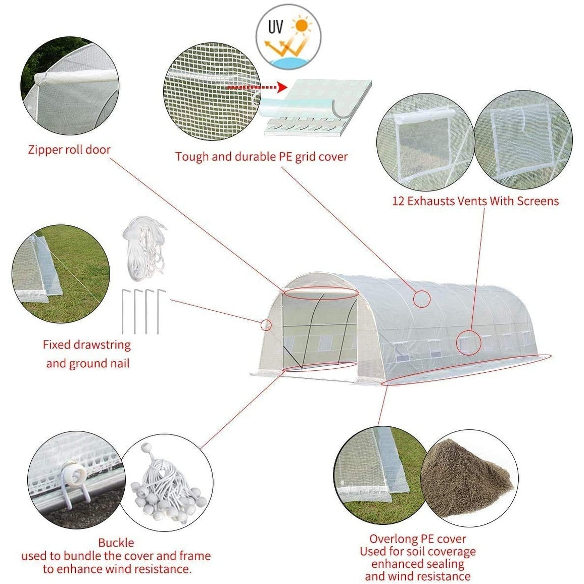 EROMMY 26' x 10' x 7' Greenhouse Large Gardening Plant Hot House Portable Walking in Tunnel Tent, White - 10' x 26'