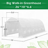 EROMMY 26' x 10' x 7' Greenhouse Large Gardening Plant Hot House Portable Walking in Tunnel Tent, White - 10' x 26'