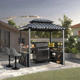 EROMMY 8x6 Aluminum Patio Gazebo BBQ Pavilion - Permanent Grill Shelter with Ceiling Hooks and Shelves