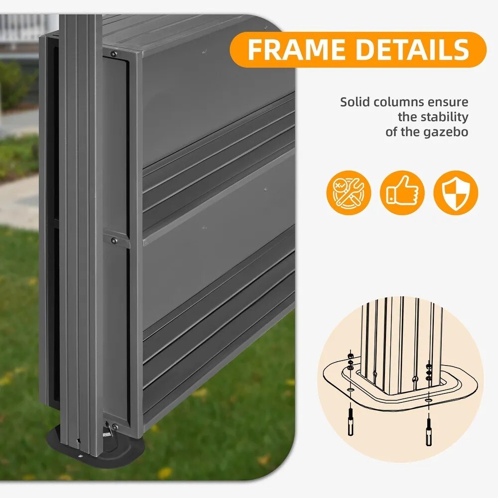 EROMMY 8x6 Aluminum Patio Gazebo BBQ Pavilion - Permanent Grill Shelter with Ceiling Hooks and Shelves
