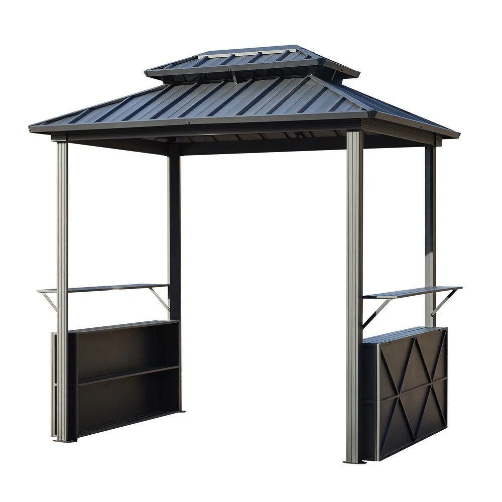 EROMMY 8x6 Aluminum Patio Gazebo BBQ Pavilion - Permanent Grill Shelter with Ceiling Hooks and Shelves