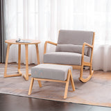 EROMMY Fabric Rocking Chair,Mid-Century Glider Rocker with Padded Seat, with Ottoman,Seat Wood Base,Linen Accent Chair