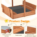 EROMMY Kids Wooden Sandbox with 2 Foldable Bench Seats and Adjustable Canopy Roof