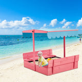 EROMMY Kids Wooden Sandbox with 2 Foldable Bench Seats and Adjustable Canopy Roof