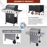 EROMMY Outdoor 3+1 Burner BBQ Propane Gas Grill - 24000 BTUs Stainless Steel Patio Barbecue Grill with Stove and Side Table