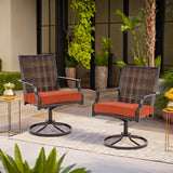 EROMMY Pair of Outdoor Wicker Swivel Dining Chairs, All-Weather Aluminum Swivel Rockers Perfect for Patio Settings, Orange