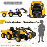 EROMMY Remote-Controlled Ride-On Car with Digger, Horn, Lights, Music Player, and Safety Belt - N/A