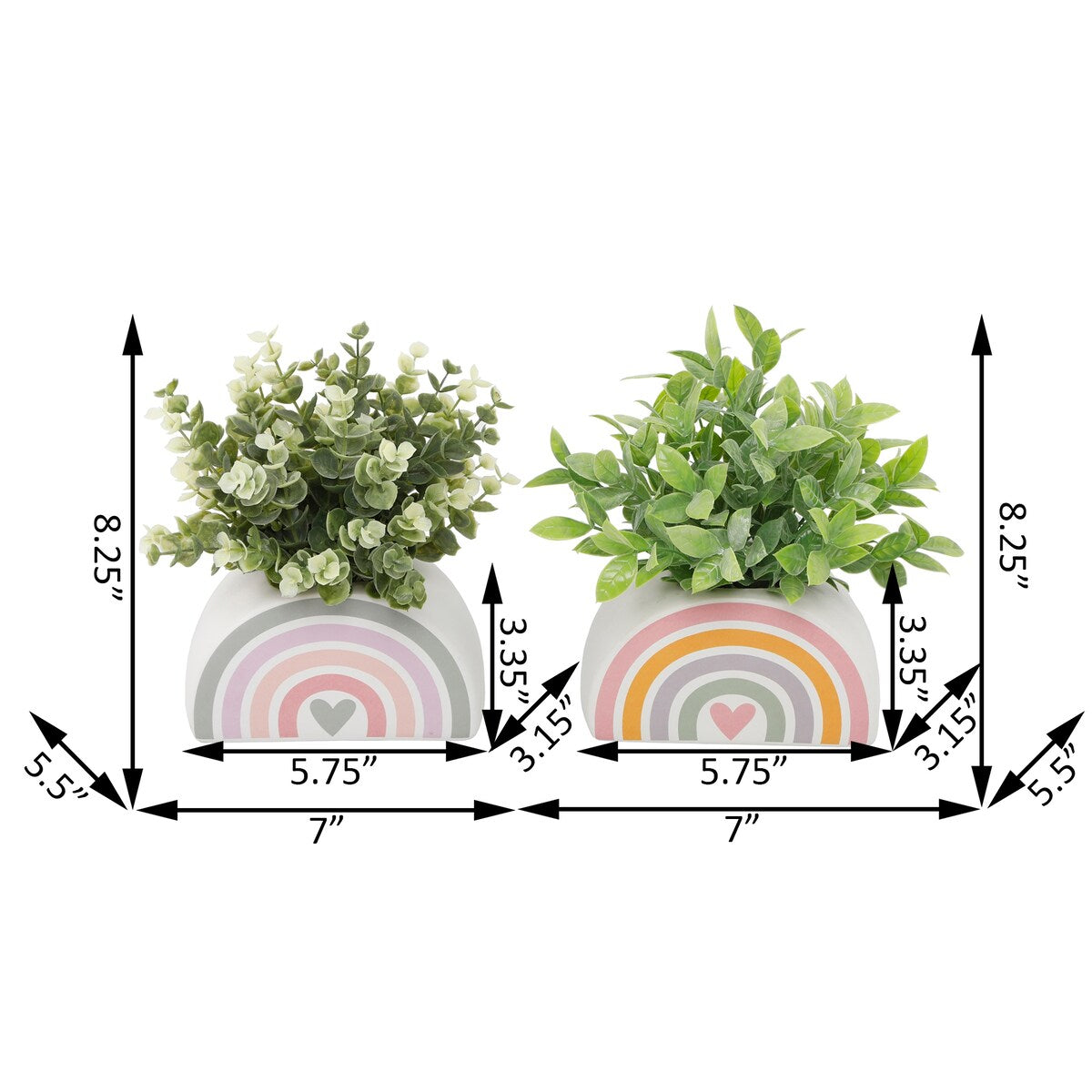 EUC AND TEA LEAF in 5.75" YL Rainbow Pot,SET OF 2