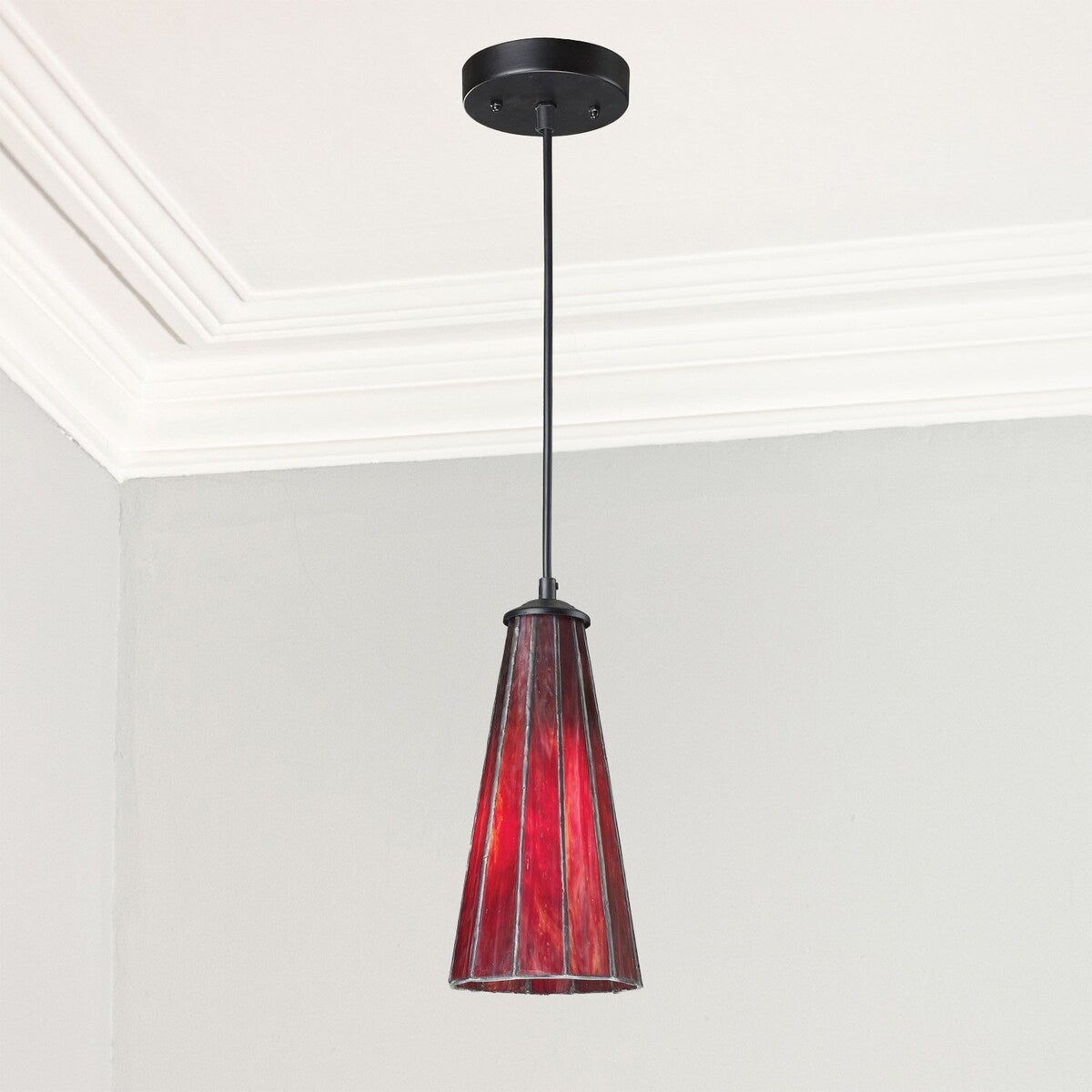 EVA Lighting One Light Mini Pendant Lumino Inferno Red, Matte Bla - Exact Size