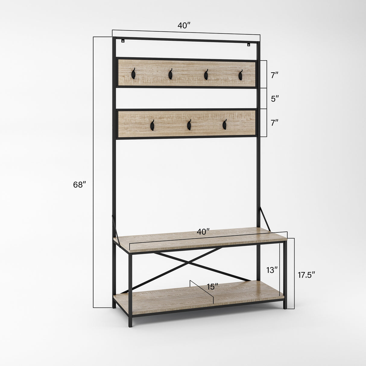 EVE-Modern 68-inch Height Mixed Material Hall Tree With Bench and Storage - 68*40*15 inches
