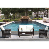 4-Pieces Rattan Outdoor Sofa Sets with Glass-Tabletop Coffee Table with Storage Shelf