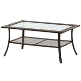 4-Pieces Rattan Outdoor Sofa Sets with Glass-Tabletop Coffee Table with Storage Shelf