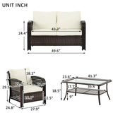 4-Pieces Rattan Outdoor Sofa Sets with Glass-Tabletop Coffee Table with Storage Shelf