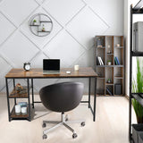 55" Writing Computer Desk with 2 Storage Adjustable Shelves, Industrial Simple Style Wood Table Metal Frame