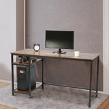 55" Writing Computer Desk with 2 Storage Adjustable Shelves, Industrial Simple Style Wood Table Metal Frame