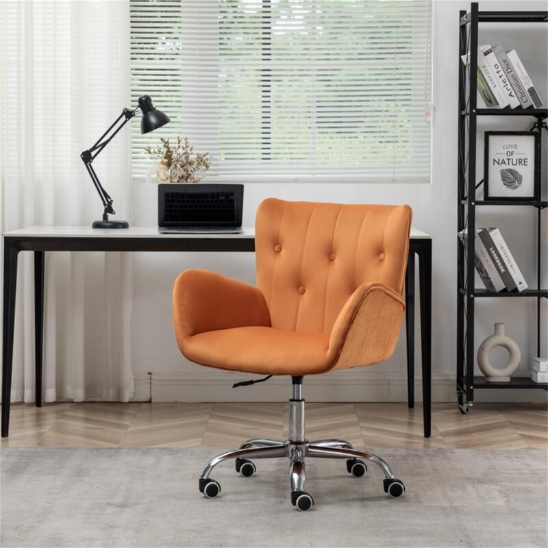 Button Velvet Office Chair, Modern Velvet Tufted Home Office Chair with Wheels, Adjustable Height Swive for Study