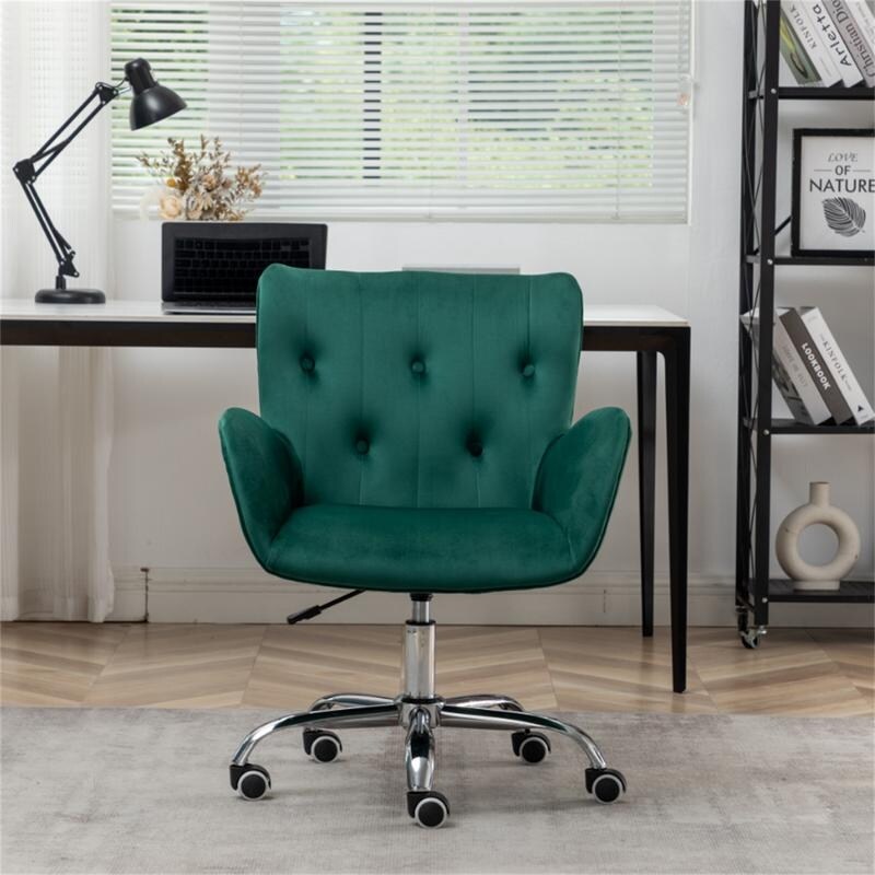 Button Velvet Office Chair, Modern Velvet Tufted Home Office Chair with Wheels, Adjustable Height Swive for Study