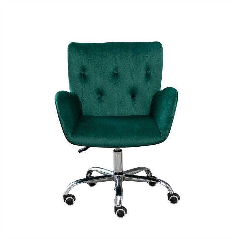 Button Velvet Office Chair, Modern Velvet Tufted Home Office Chair with Wheels, Adjustable Height Swive for Study