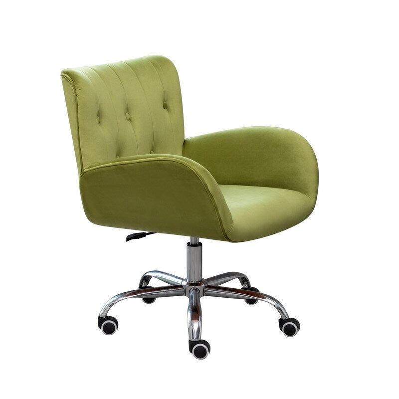 Button Velvet Office Chair, Modern Velvet Tufted Home Office Chair with Wheels, Adjustable Height Swive for Study